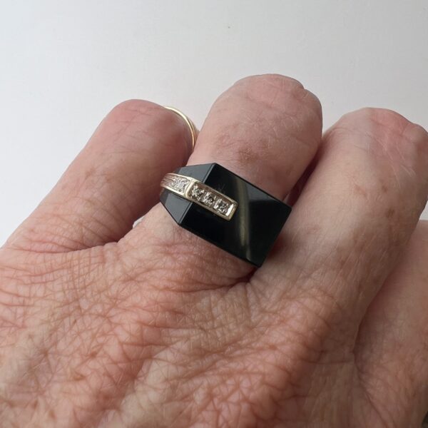 Vintage 14k Gold Black Onyx Ring with Diamonds