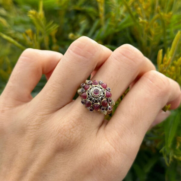 Victorian 18k Ruby Ring – Handcrafted Princess Ring with Cabochon Rubies | Unique Antique Statement Ring Size 6¼ ~ Lot 48