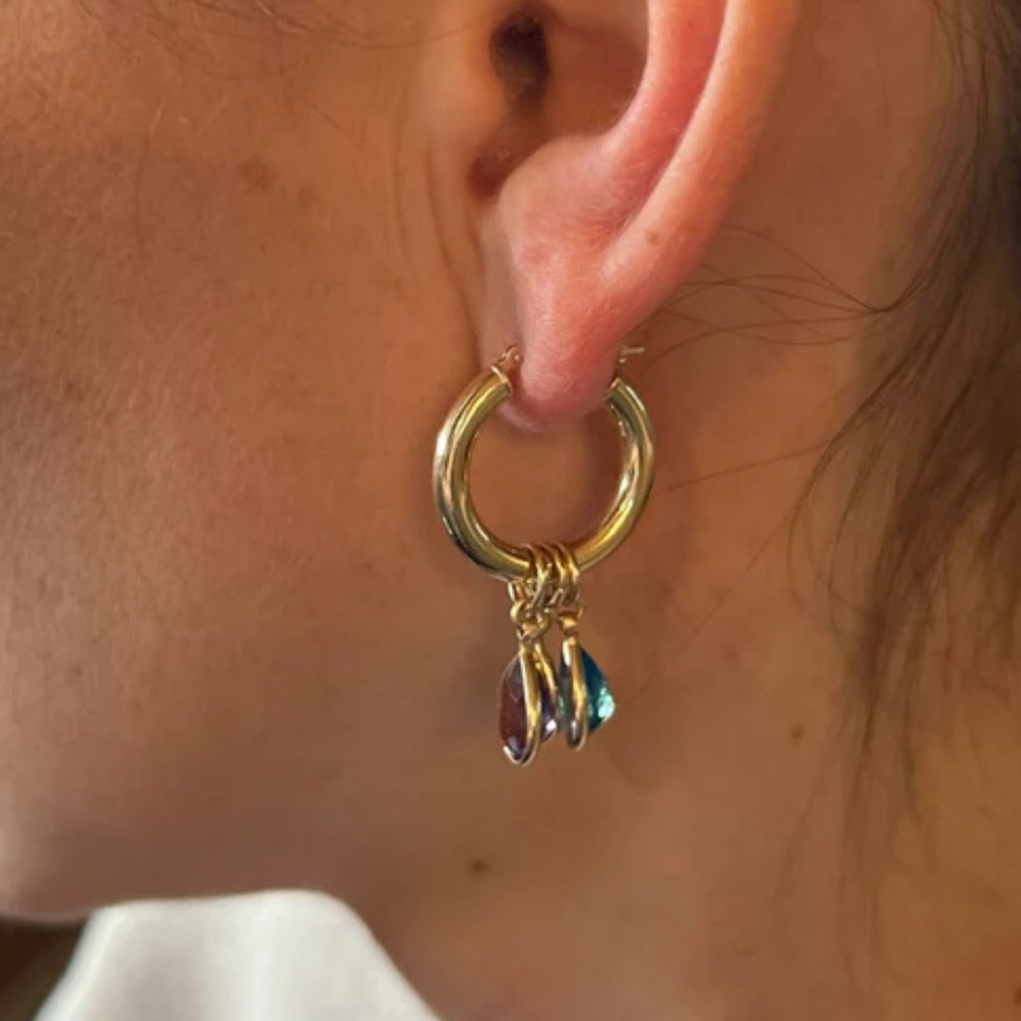 Gold Hoop Charm Earrings Gold Hoop Charm Earrings