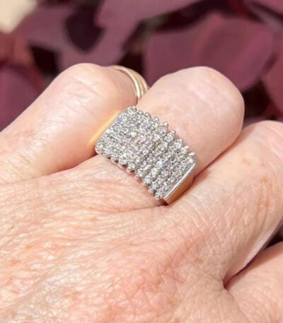 Vintage Diamond Yellow and White Gold Pyramid Ring