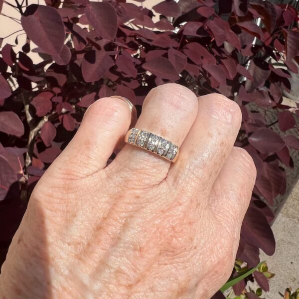 14k Gold Vintage Diamond Wedding Band | Women’s Channel Set Ring | 15 Round Diamonds, Size 6