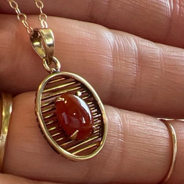 Red Jade Pendant Vintage 14k