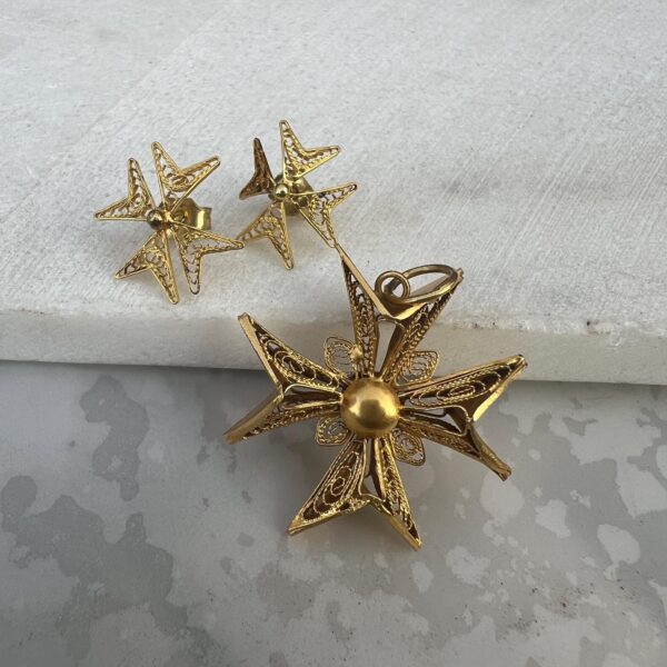 Vintage 18K Gold Filigree Maltese Cross Pendant & Earrings Set | 750 Stamped | Elegant Fine Jewelry #5