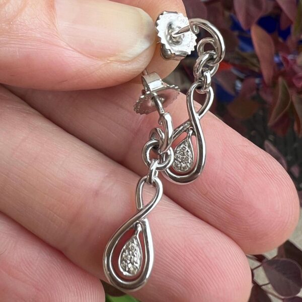 Vintage Solid 14k  White Gold Diamond Dangle Earrings | Light Weight Earrings for Women  519