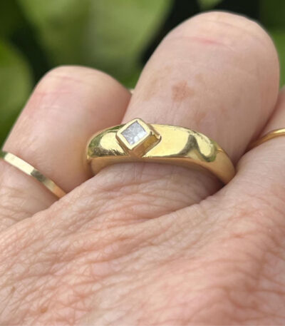 Unique Gold Ring and Princess Cut Bezel Diamond