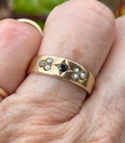 Estate 14k Sapphire Seed Pearl Ring