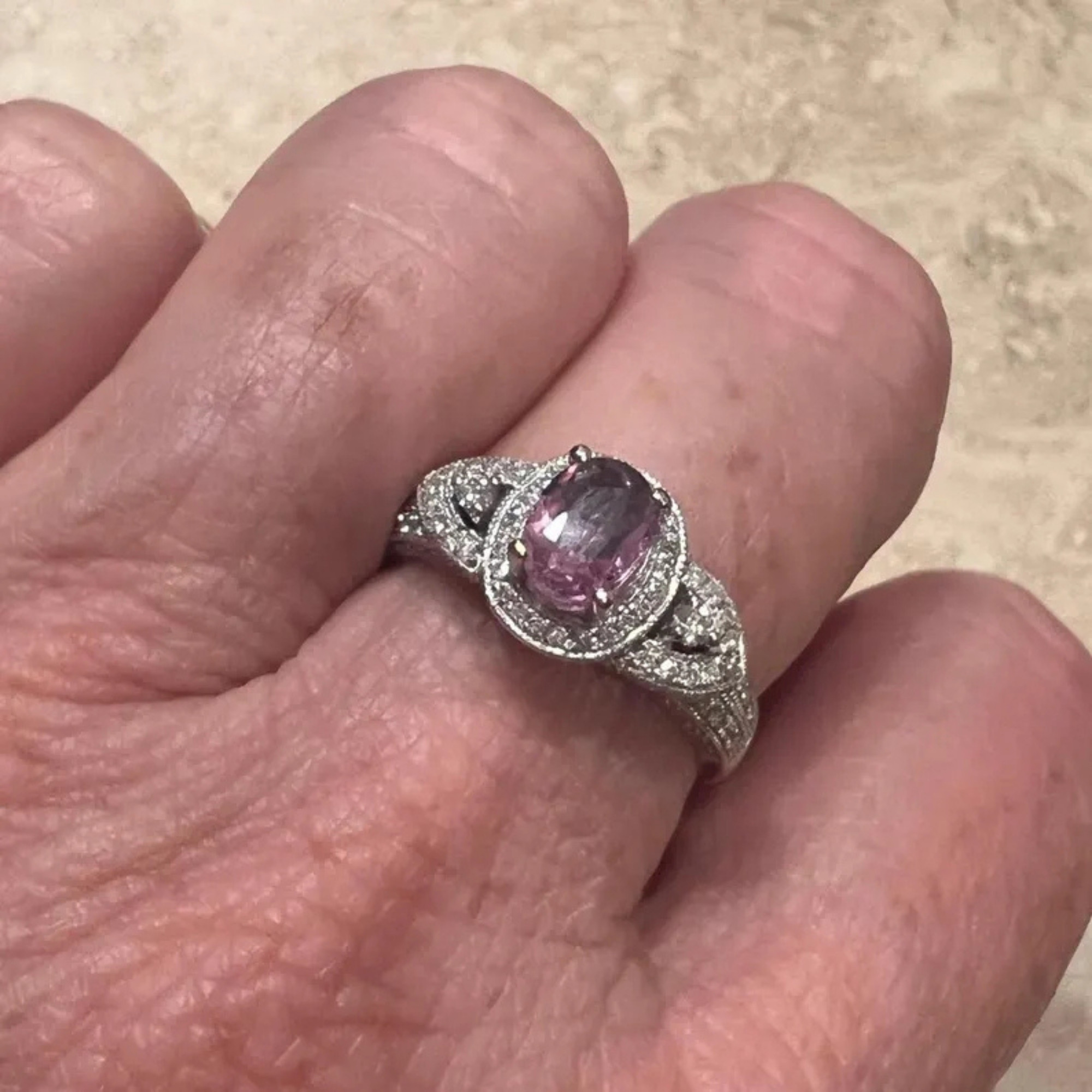 Vintage 18k White Gold Pink Stone Ring 18k White Gold Pink Stone Ring