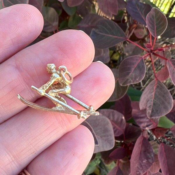 Vintage 14k Solid Gold Downhill Skier Charm, 3D Athletic Winter Travel Souvenir Charm, Authentic 14k Gold Snow Skiing Pendant #2