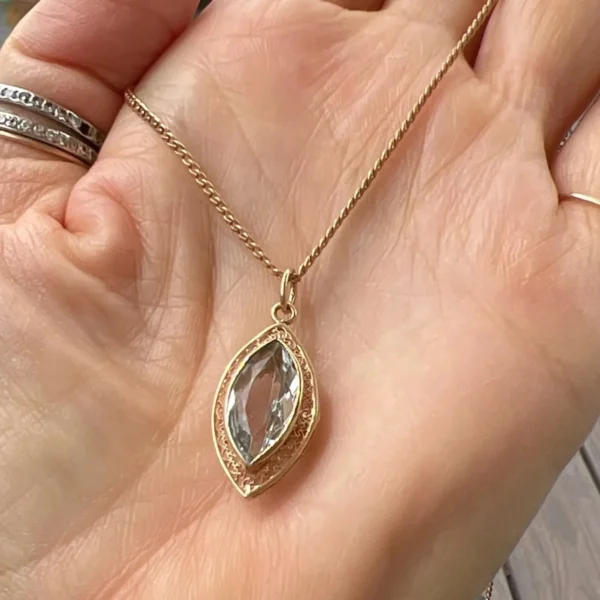 Vintage 14k Gold Aquamarine Pendant With Chain – March Birthstone #70
