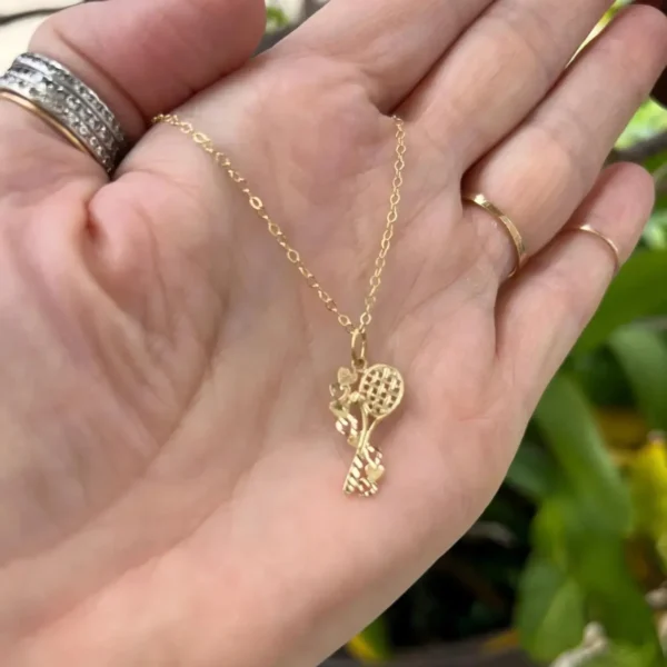 Vintage Tennis Racket Charm 14k Solid Gold Diamond Cut #493