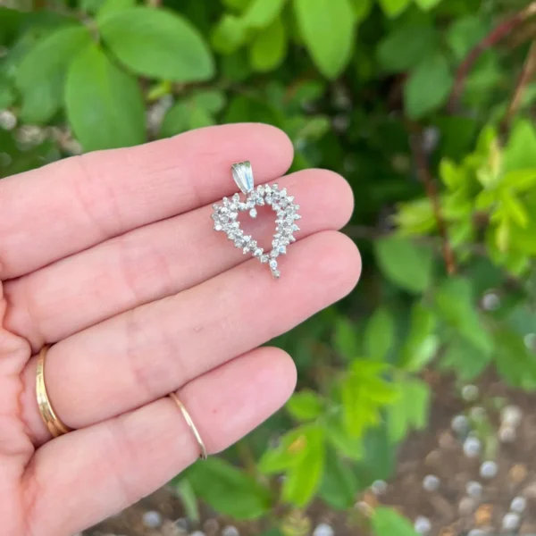 Vintage 10k White Gold Diamond Heart Charm – 0.25ct Accent #166