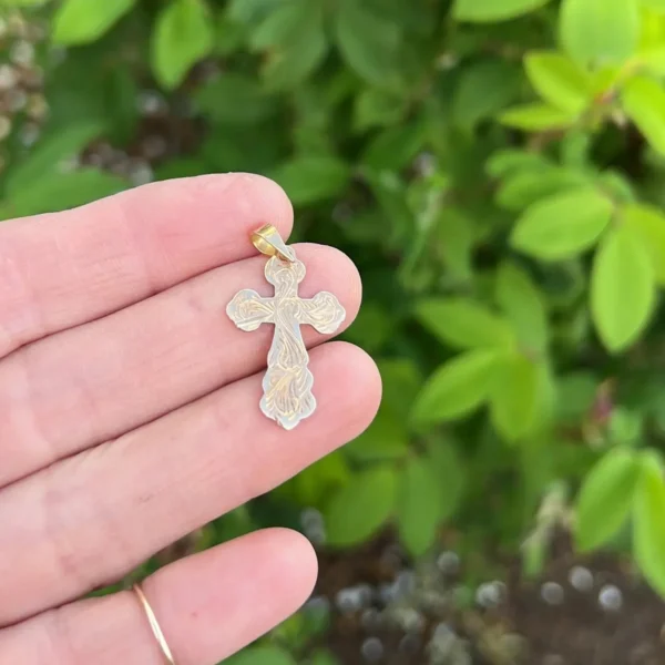 Vintage 14k Gold Scroll Cross Pendant #167