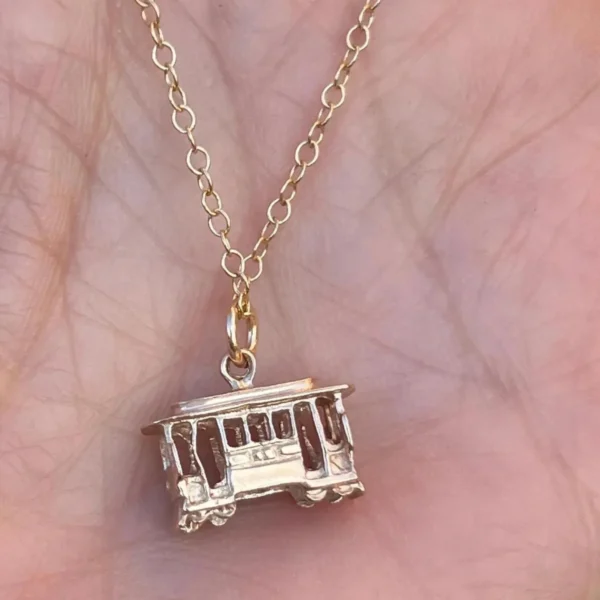 Vintage Cable Car Charm 14k – 3D Trolley Pendant #68