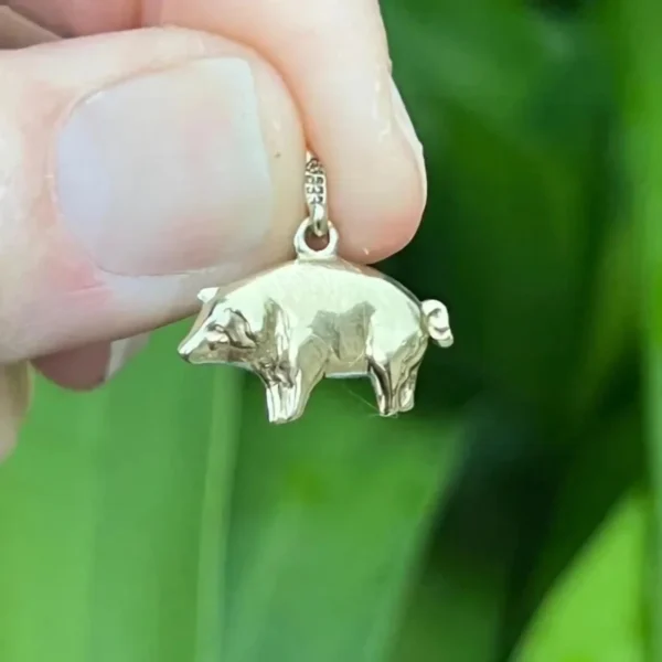 Vintage 8k Gold Pig Charm – 2‑piece Curly Tail Pendant With Chain #28