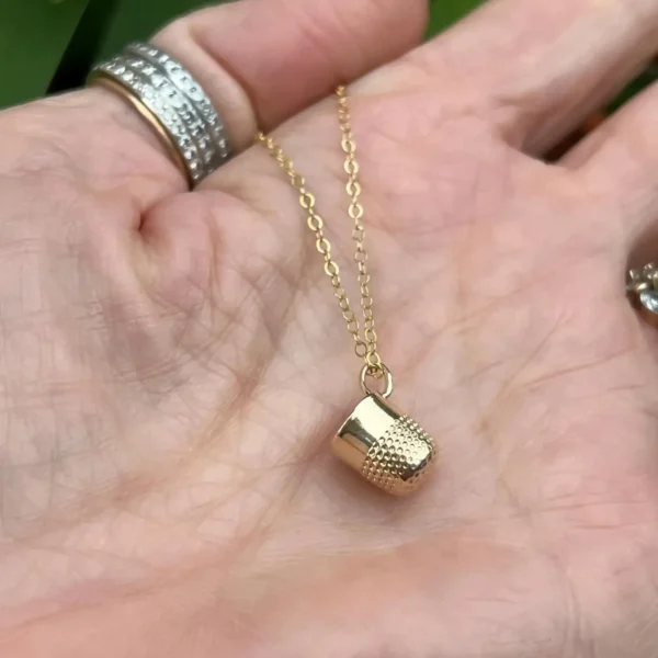 Vintage 14k Gold Thimble Charm – Miniature Pendant Necklace #68