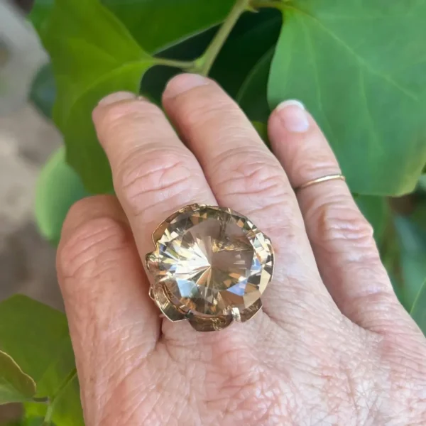 Vintage 14K Smokey Topaz Cocktail Ring Size 7 #TI