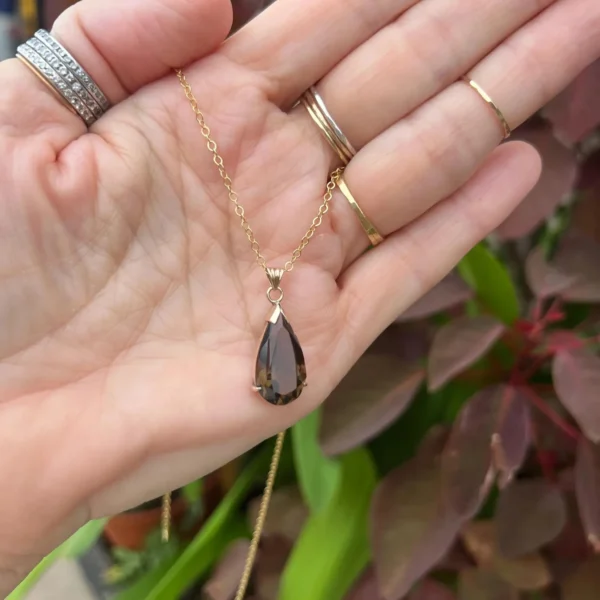 Vintage 10k Gold Large Pear Shape Smoky Topaz Pendant #187