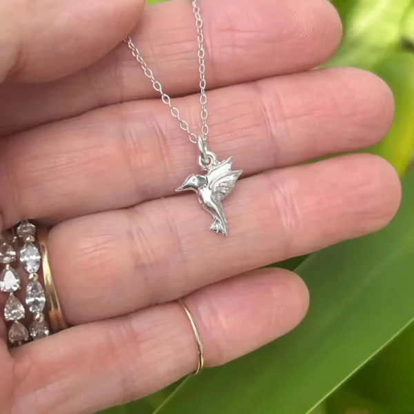 Hummingbird Charm Necklace | 14k Gold or Sterling Silver Bird Pendant