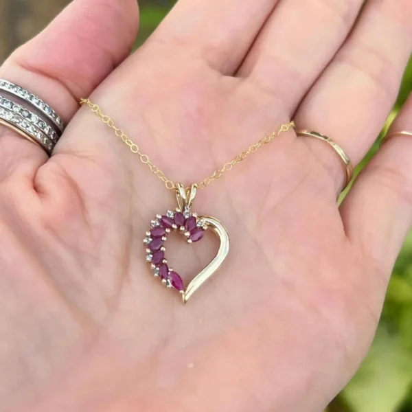 Vintage 10k Marquis Gold Ruby Heart Pendant - 17mm by 24mm #196