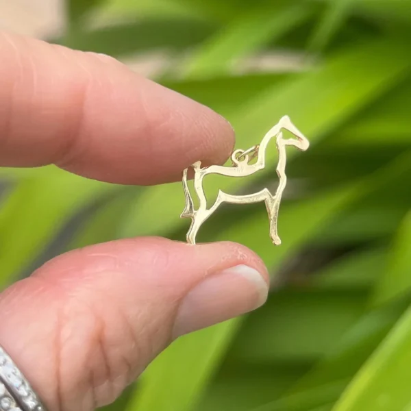 Vintage 14k Solid Gold Horse Charm, Gold Horse Frame Pendant #183