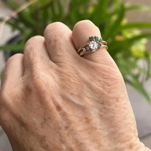 Vintage 14k Gold Emerald & Diamond Wedding Set – Size 5.5 #179