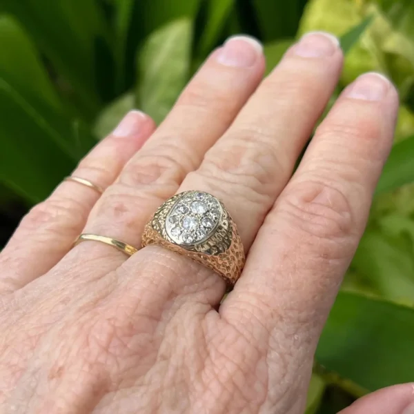 Vintage Diamond Signet Ring – 14k Solid Yellow Gold, Size 7 1/4 #76
