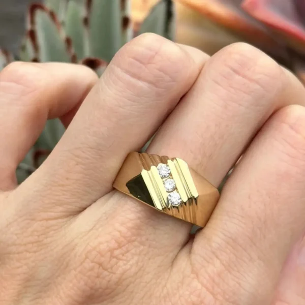 Vintage 14k Gold Diamond Statement Ring – Estate Size 10.5
