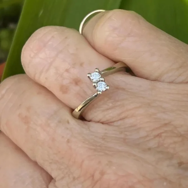 Vintage 14k White Gold Diamond Ring – Double Stone, Size 7 #39