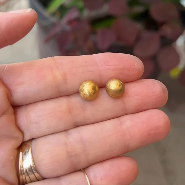 Vintage 22k Gold Brush‑Finish Earrings – 9mm #207