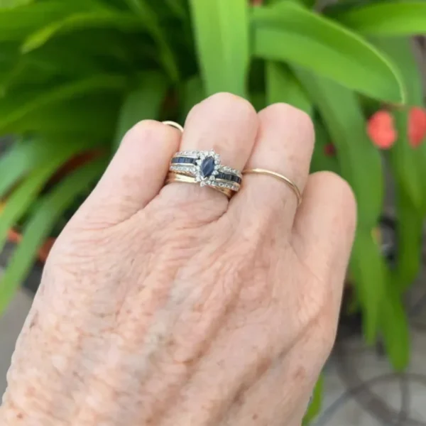 Vintage Sapphire & Diamond 14k Marquis Ring – Size 6 1/4 #159