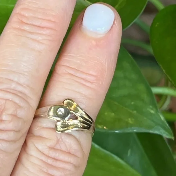 Vintage 14k Two‑Tone Flush Set Diamond Ring – Size 6 #26